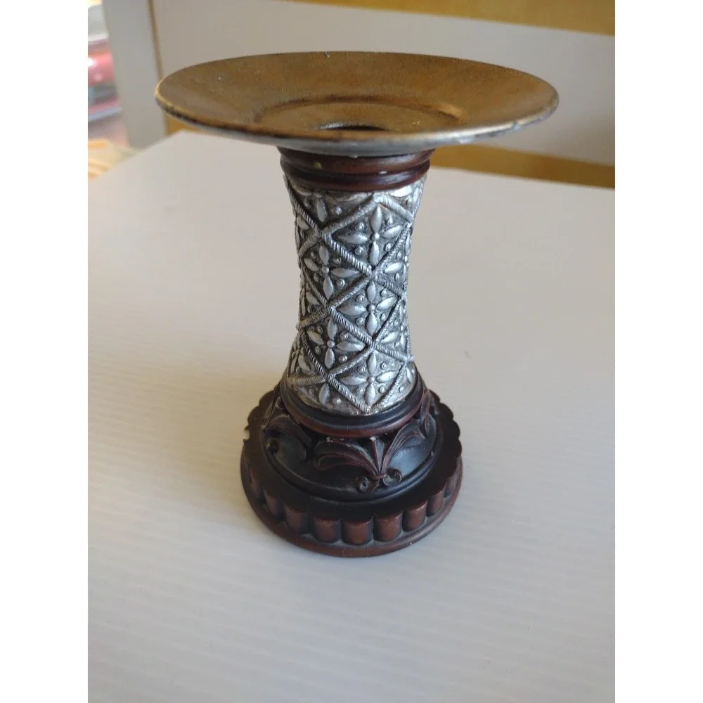 Small White w/Brown Flowers Candle Lamp On Candle‎ Holder Base Antique Look 9